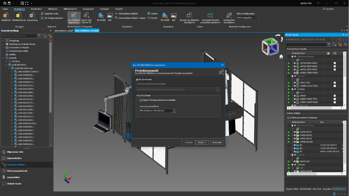 Import eines Projektes aus Eplan Electric P8 in die Softwareumgebung von Harness proD