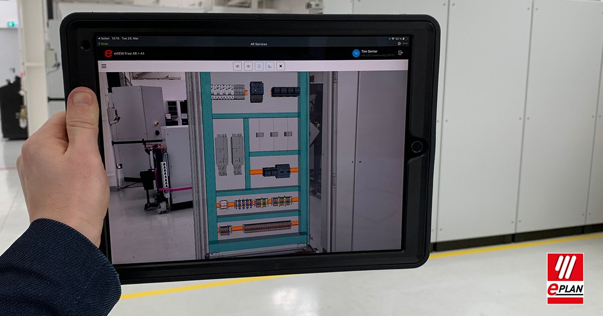 Tablet apresentando um layout de painel em realidade aumentada